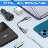 Adaptador USB C hembra a USB macho (paquete de 3 unidadades), convertidor de cable de carga tipo C a USB A.